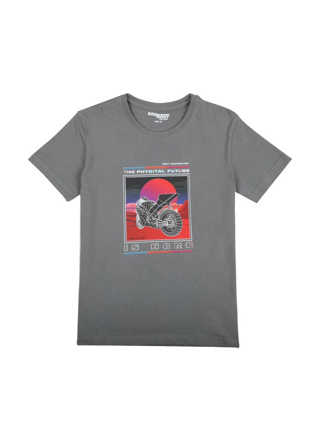 Gini and Jony Boys Graphic Printed Cotton T-Shirt, Grey
