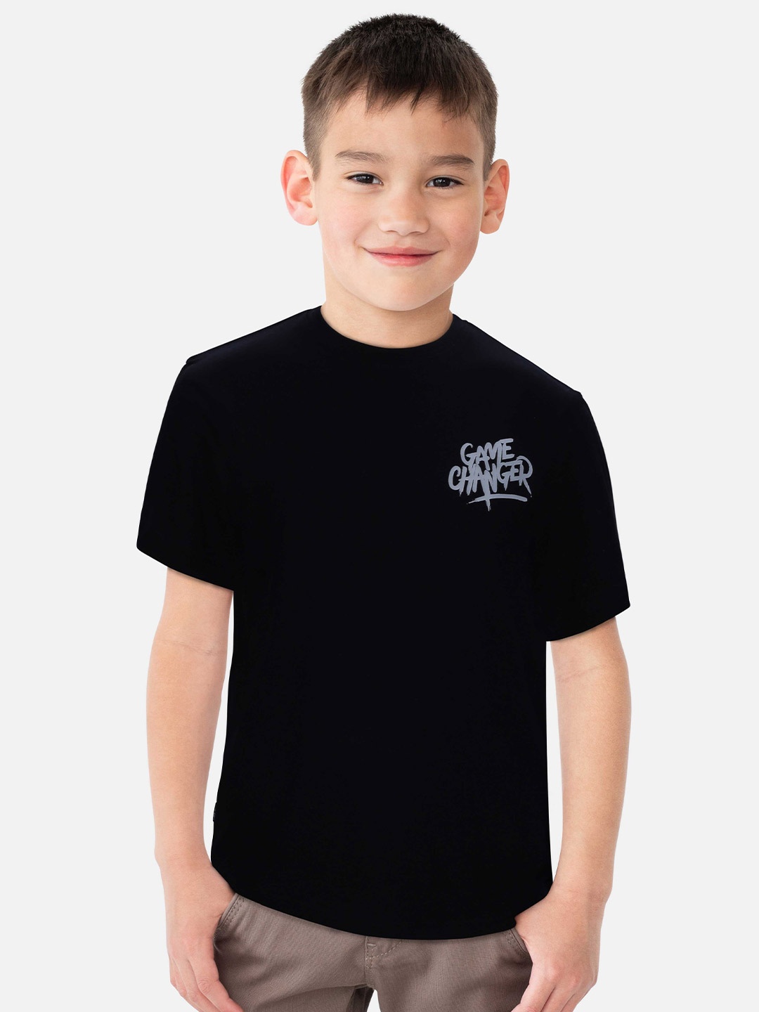 

Gini and Jony Boys Typography Printed Cotton T-shirt, Black