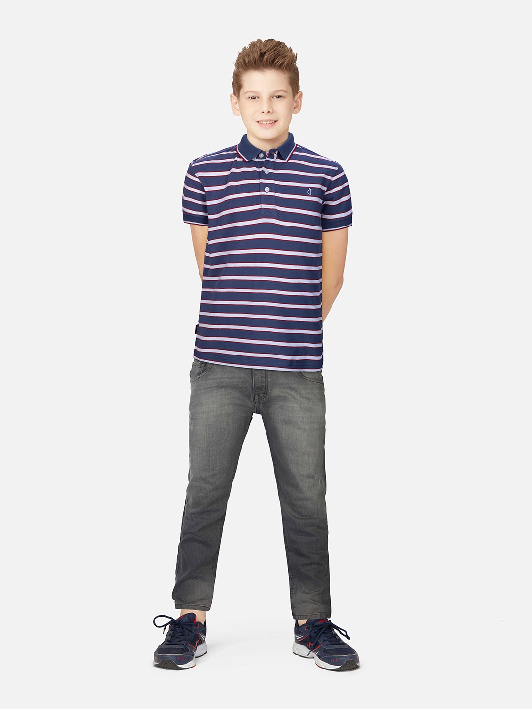 

Gini and Jony Boys Striped Cotton T-shirt, Purple