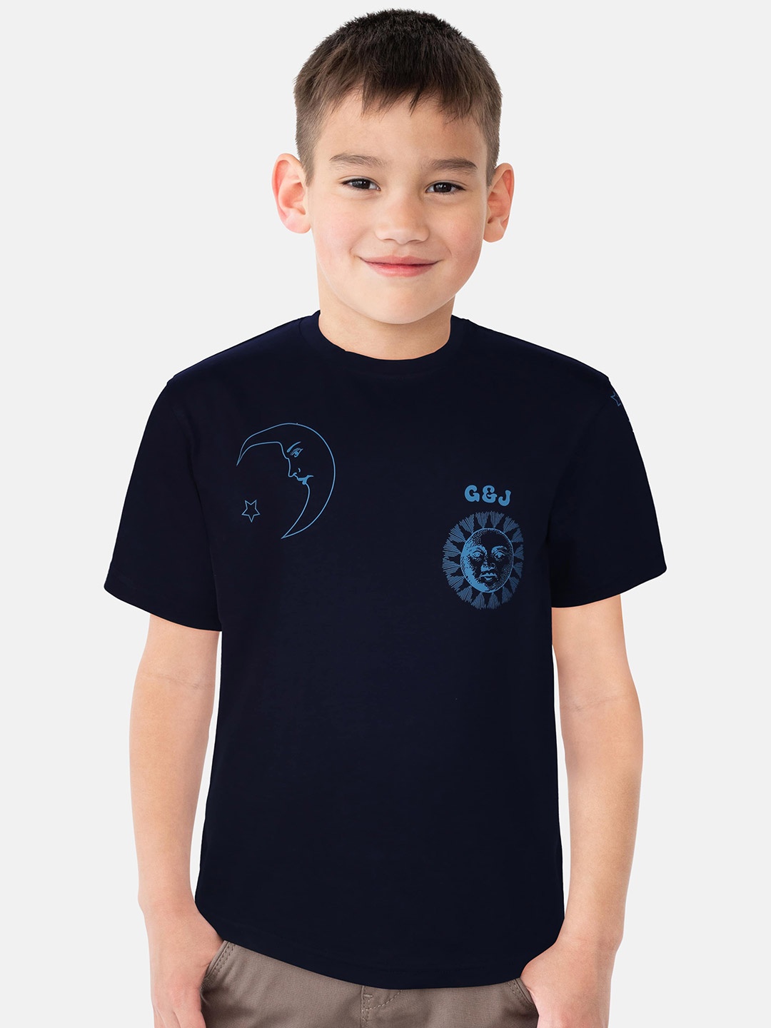 

Gini and Jony Boys Graphic Printed Cotton T-shirt, Navy blue