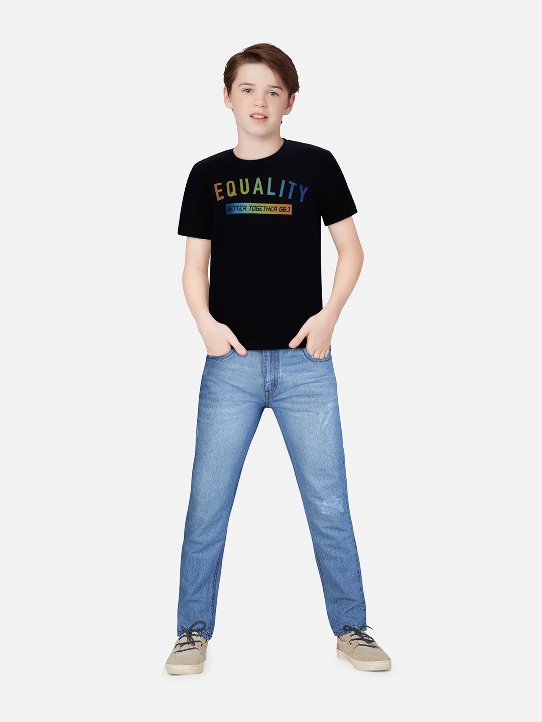 

Gini and Jony Boys Typography Printed Cotton T-shirt, Black