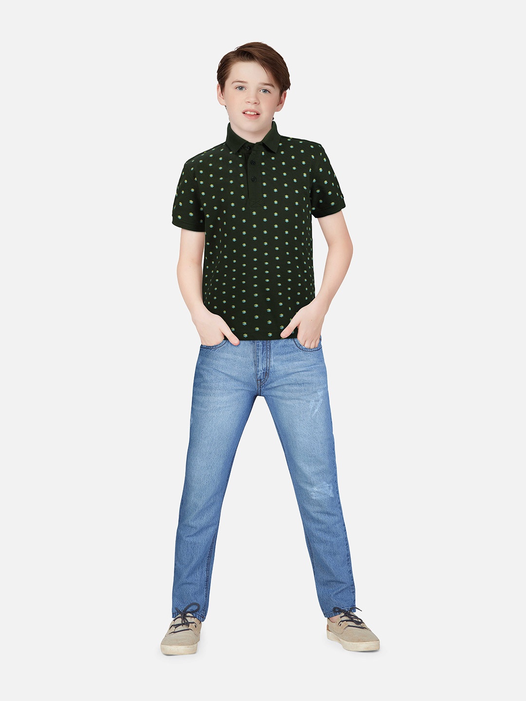 

Gini and Jony Boys Printed Polo Collar Cotton T-shirt, Green
