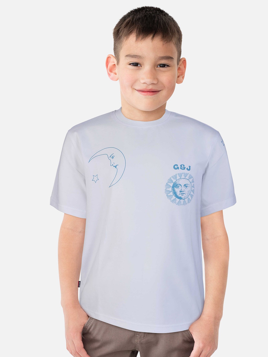 Gini and Jony Boys Graphic Printed Cotton T-shirt, White