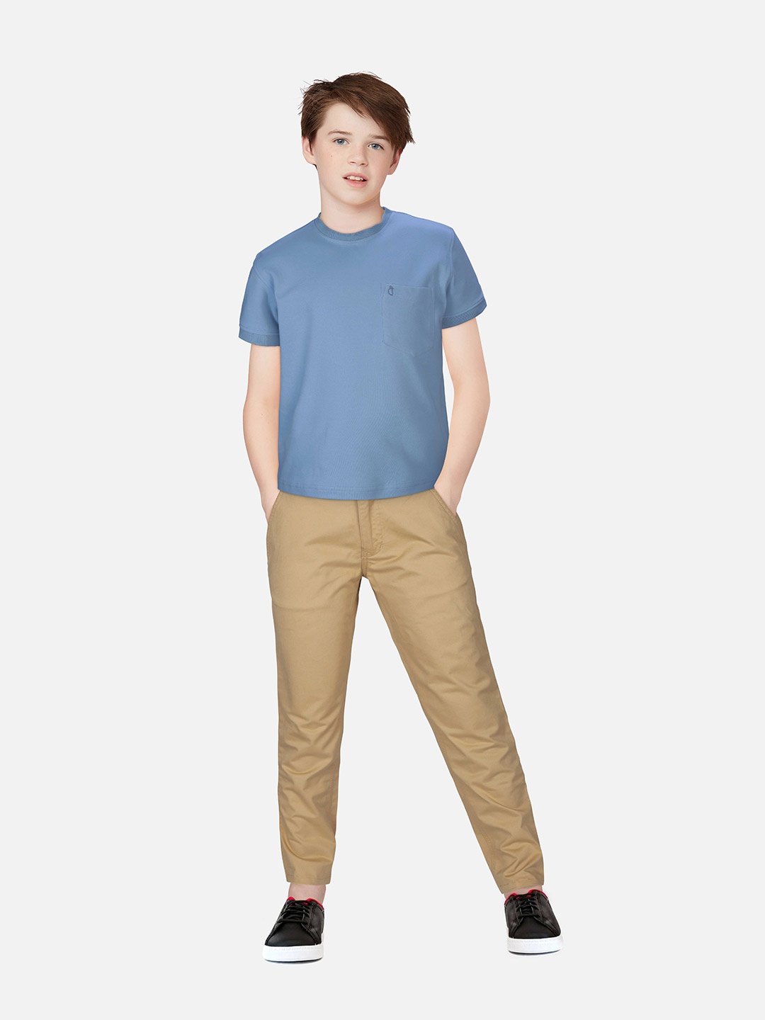 Gini and Jony Boys Round Neck Cotton T-shirt, Blue