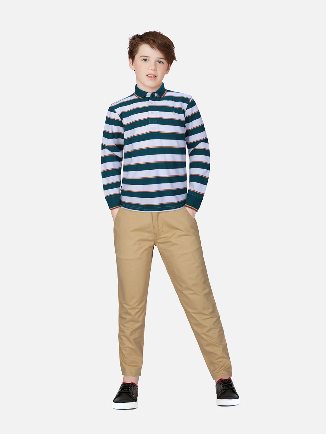 

Gini and Jony Boys Striped Polo Collar Cotton T-shirt, Teal