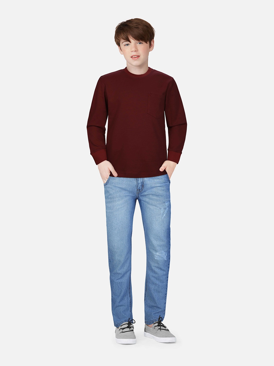 

Gini and Jony Boys Round Neck Cotton T-shirt, Maroon