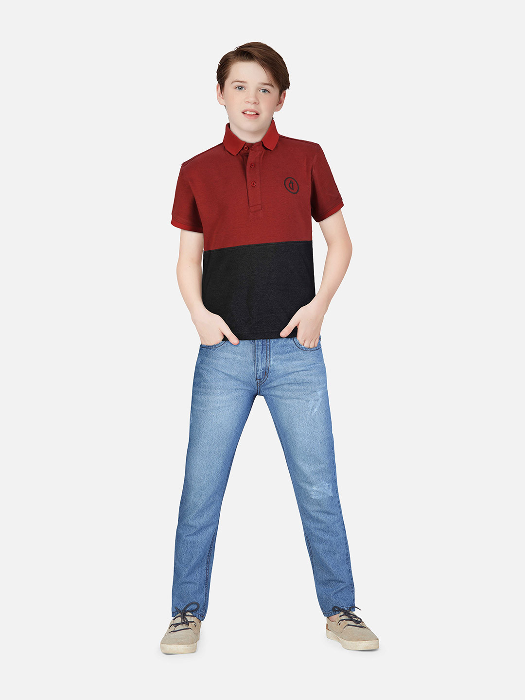 

Gini and Jony Boys Colourblocked Polo Collar Cotton T-shirt, Maroon