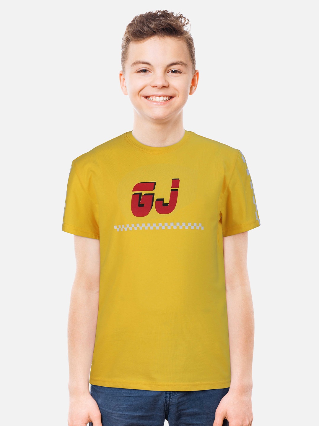

Gini and Jony Boys Typography Printed Cotton T-shirt, Yellow