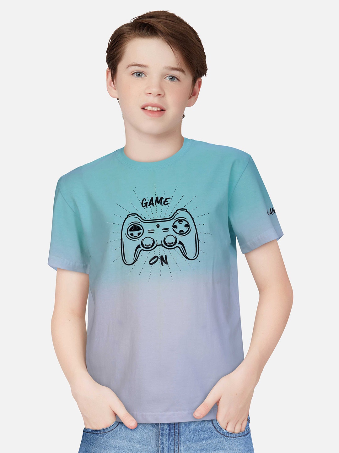 

Gini and Jony Boys Graphic Printed Cotton T-shirt, Sea green