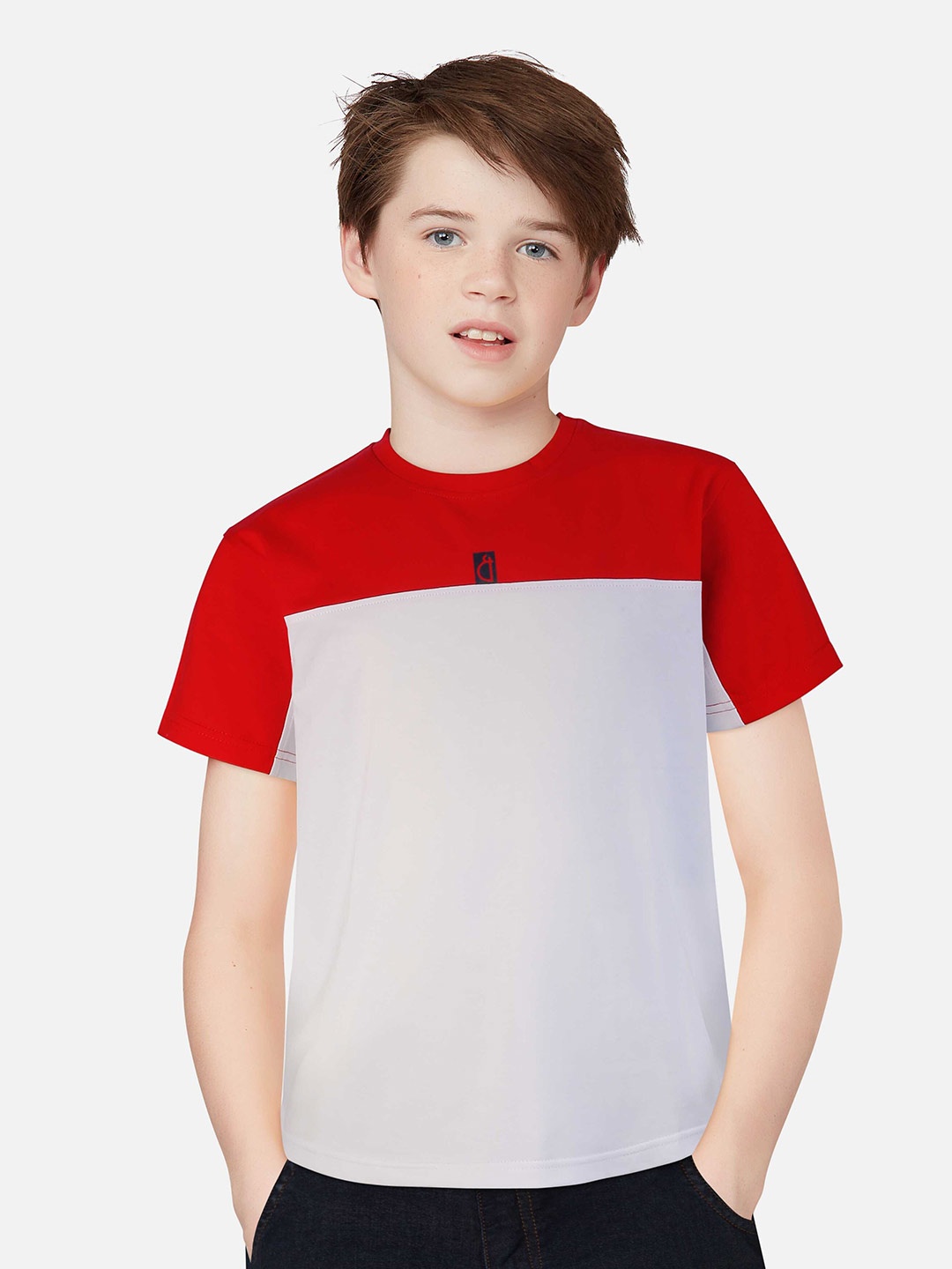 Gini and Jony Boys Colourblock Printed Cotton T-shirt, White