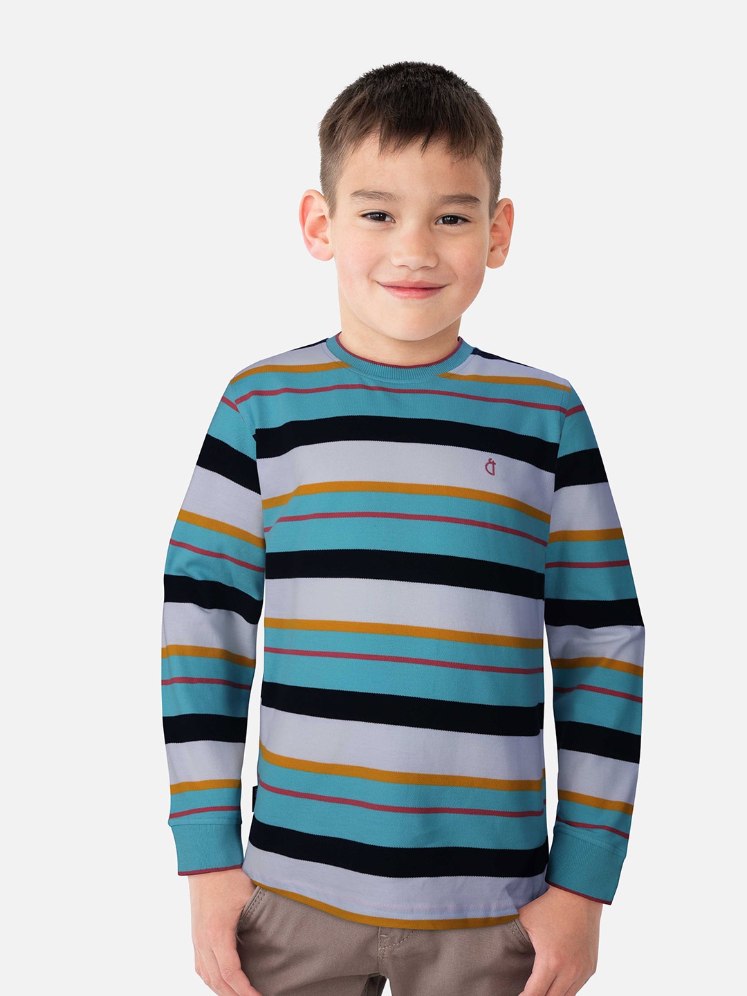 Gini and Jony Infant Boys Striped Cotton T-shirt, Blue