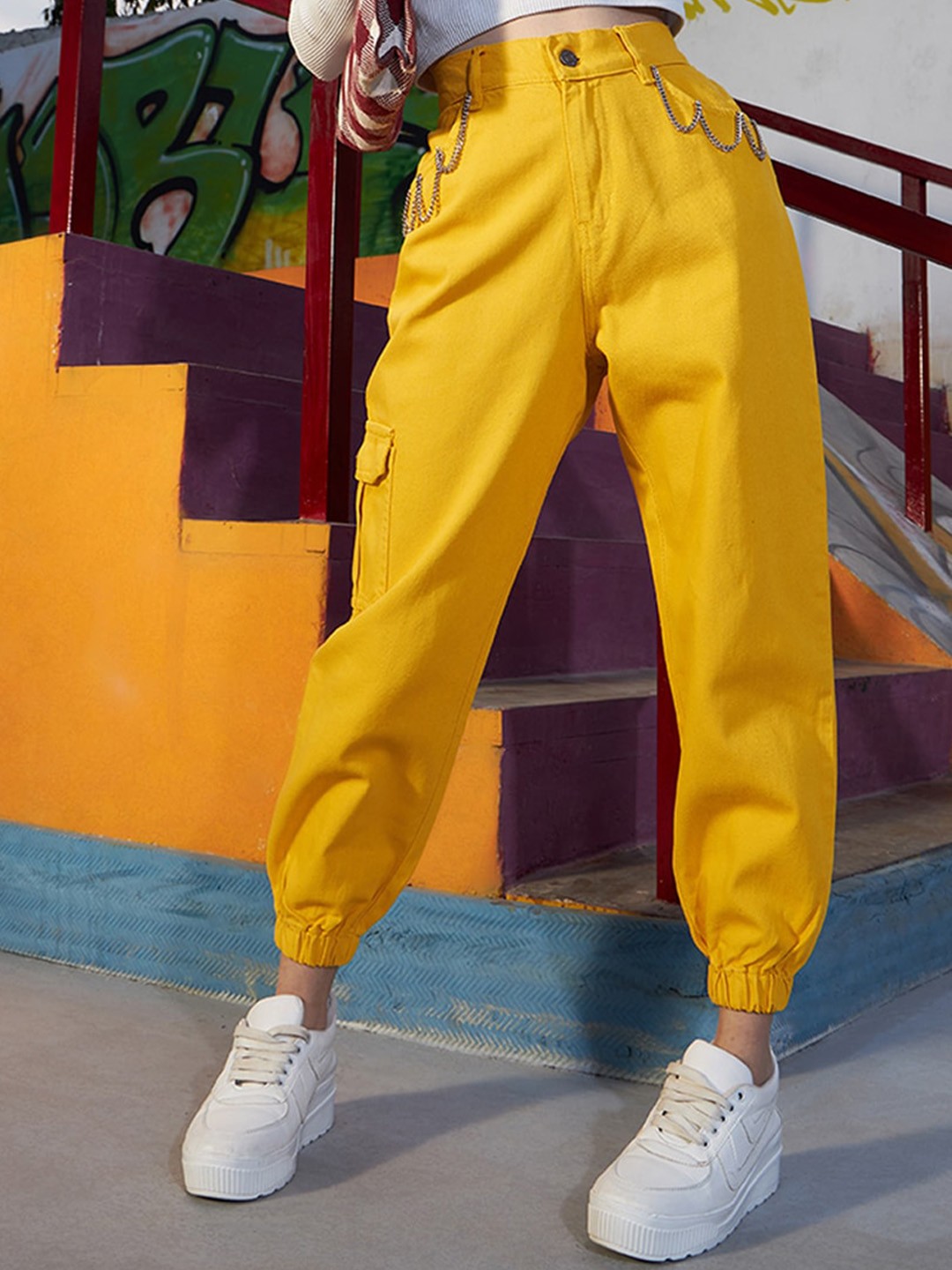 

Noh.Voh - SASSAFRAS Kids Girls Comfort Jogger Cuffed Hem Jeans, Mustard