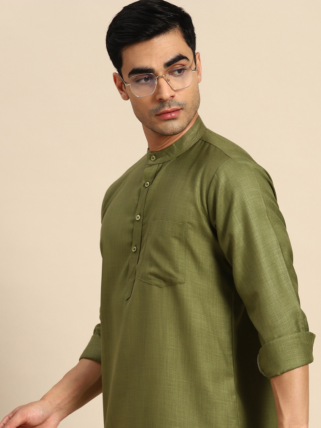 

Anouk Pure Cotton Solid Kurta, Olive