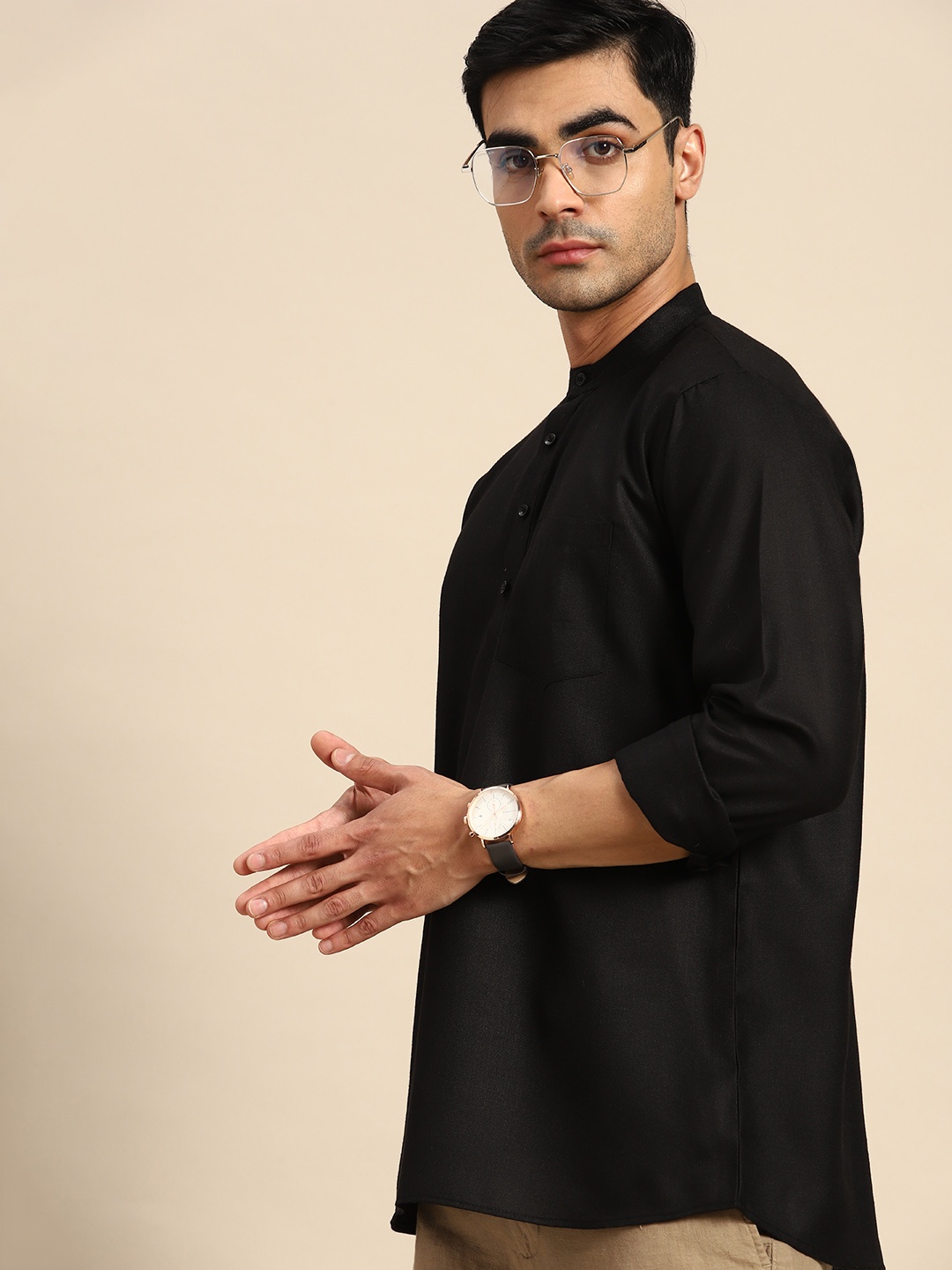 

Anouk Pure Cotton Solid Kurta, Black