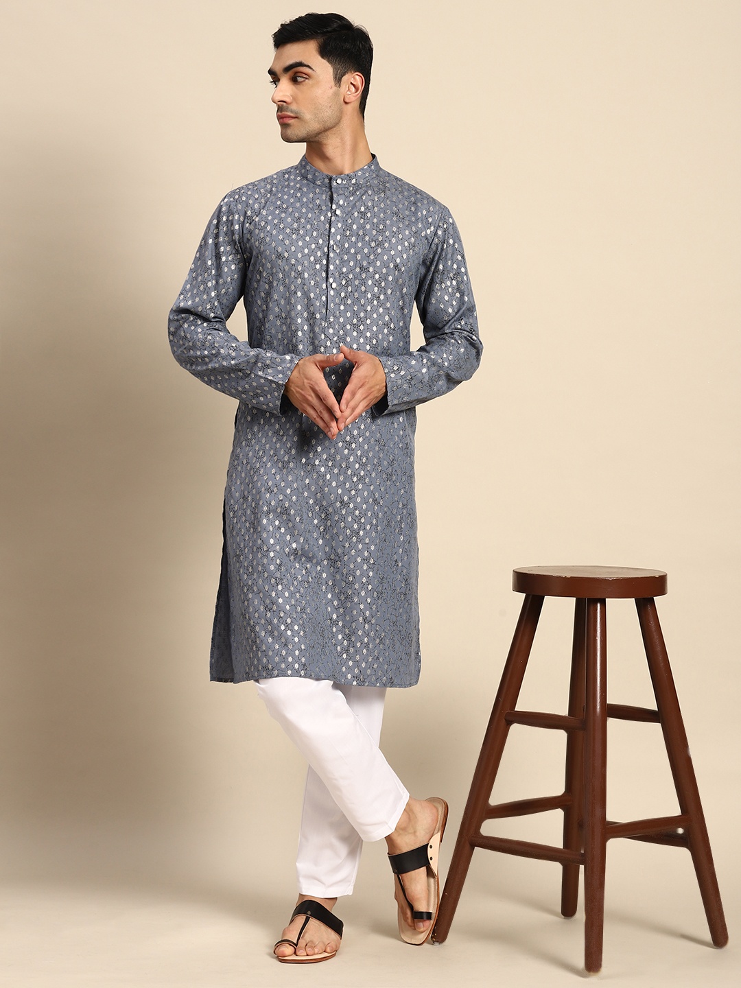 

Anouk Printed Kurta with Pyjamas, Grey