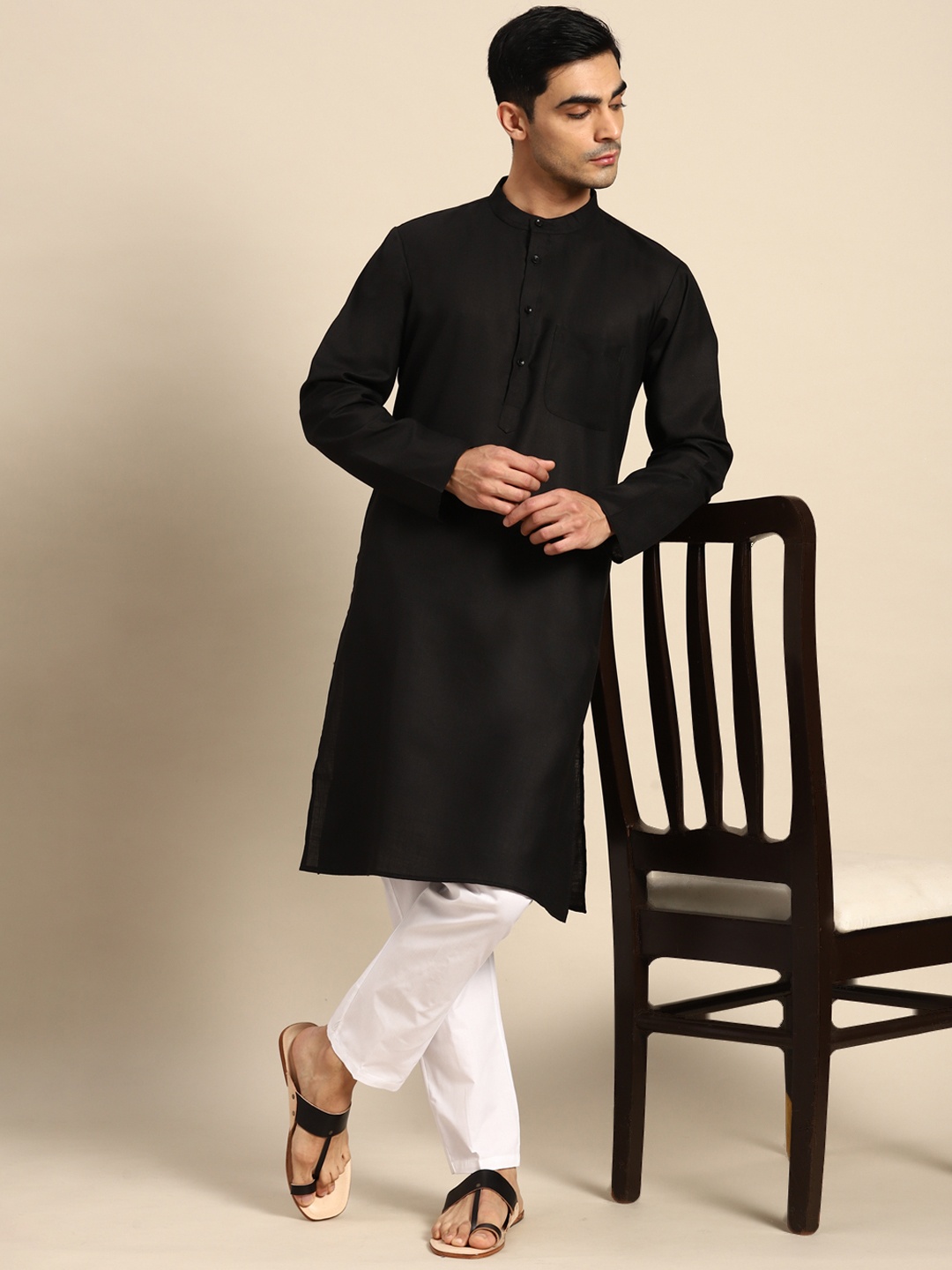 

Anouk Men Pure Cotton Kurta With Pyjamas, Black