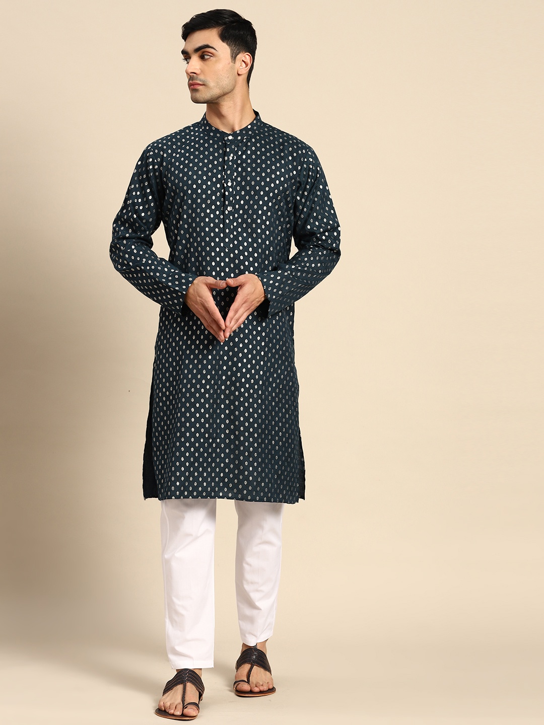 

Anouk Men Printed Kurta With Pyjamas, Teal