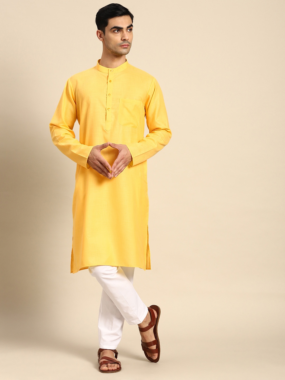 

Anouk Men Pure Cotton Kurta With Pyjamas, Yellow