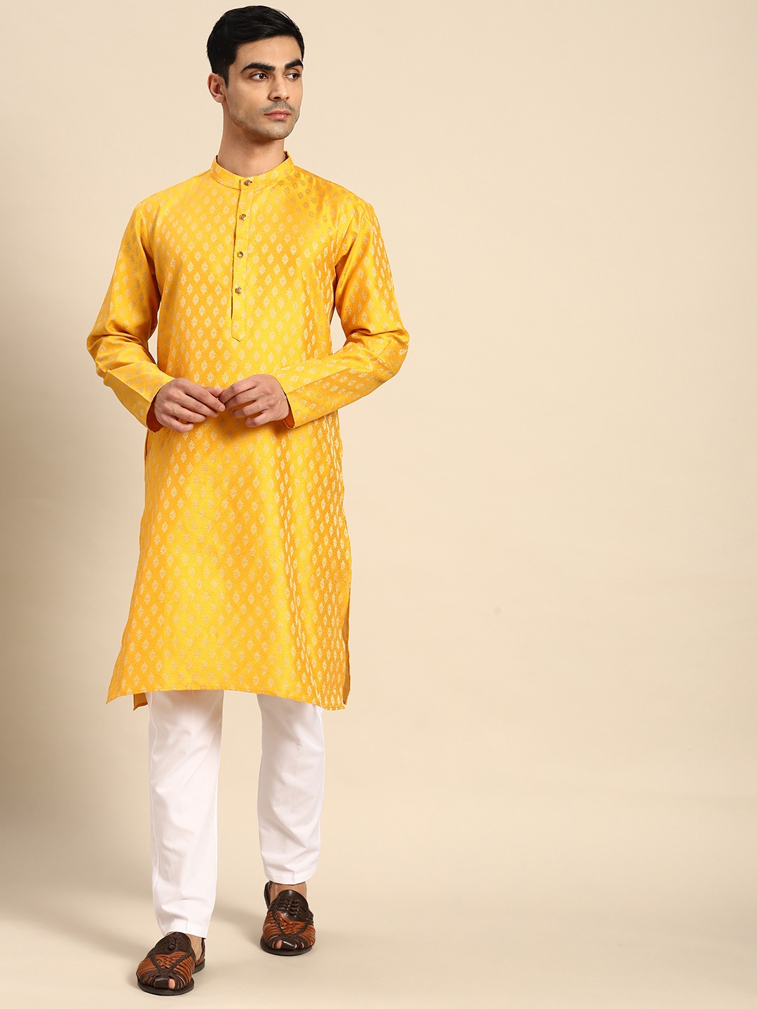 

Anouk Woven Design Kurta With Pyjamas, Mustard