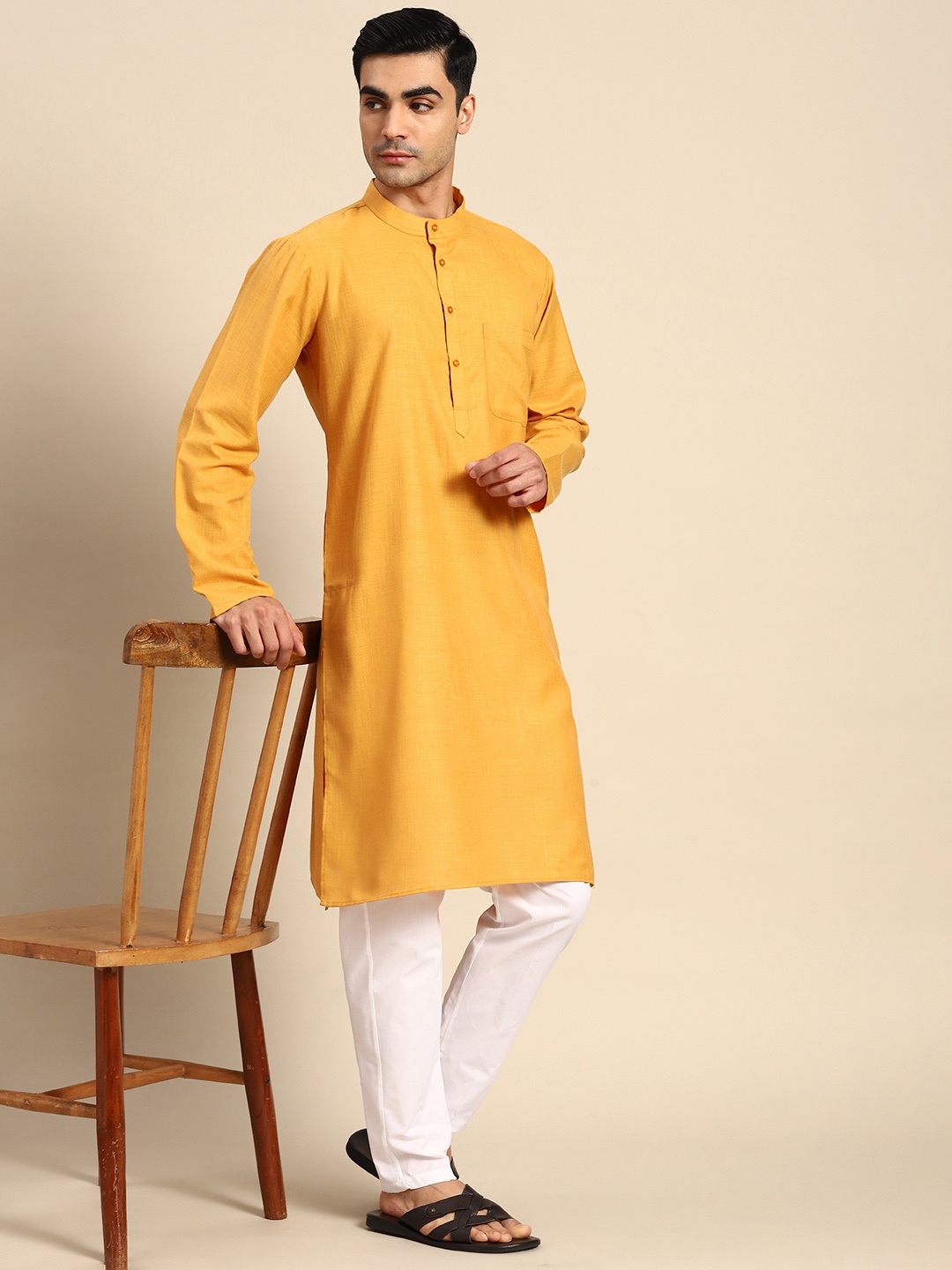 

Anouk Pure Cotton Kurta With Pyjamas, Mustard