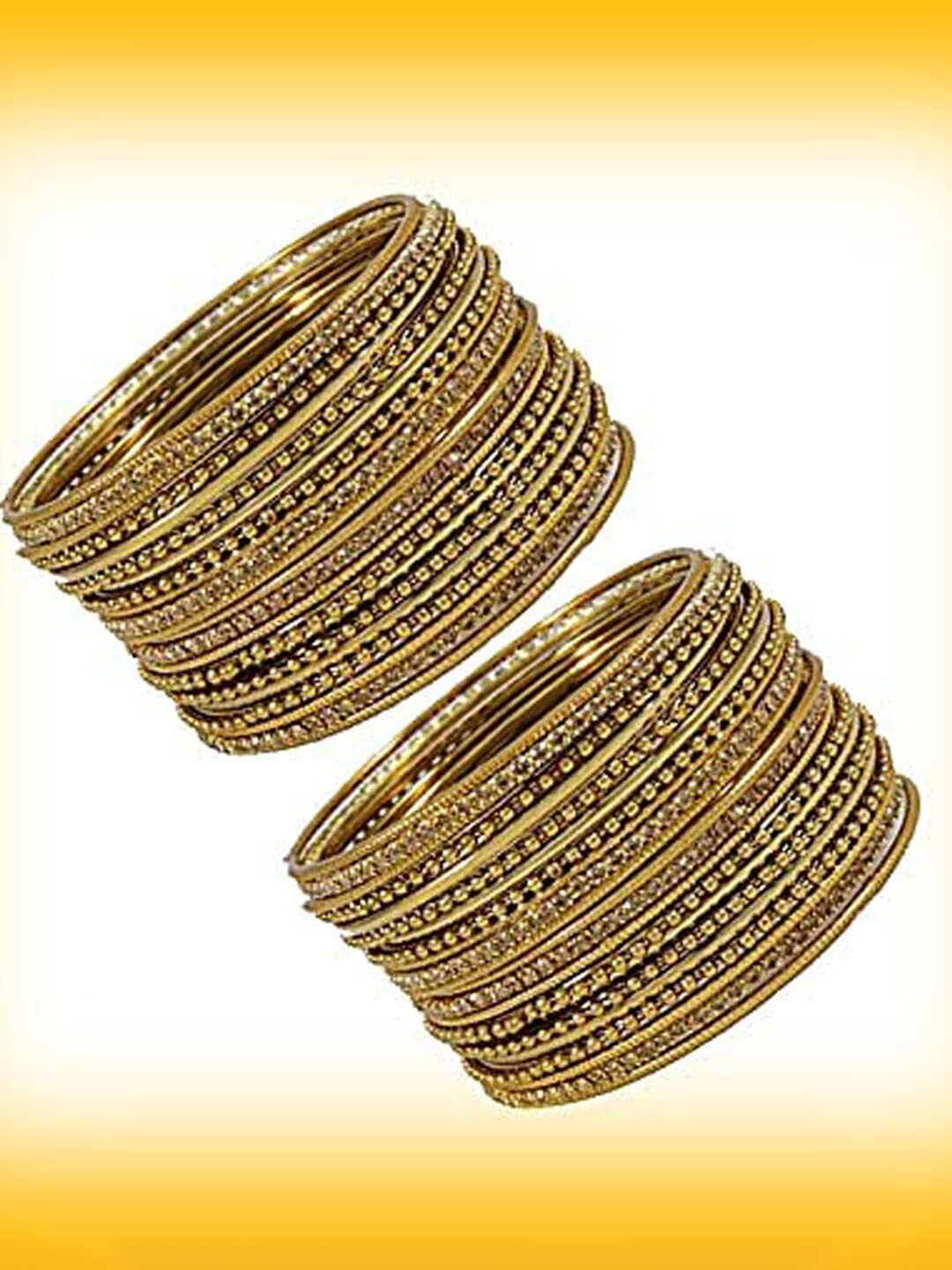 NMII 44 Pcs Zircon Gemstone Studded Chain Work Bangles, Gold