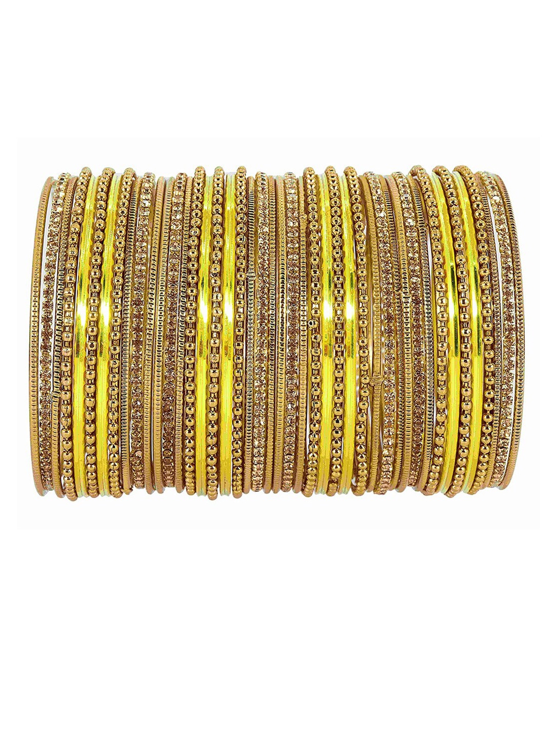 

NMII 44 Pcs Zircon Gemstone Studded Chain Work Bangles, Yellow