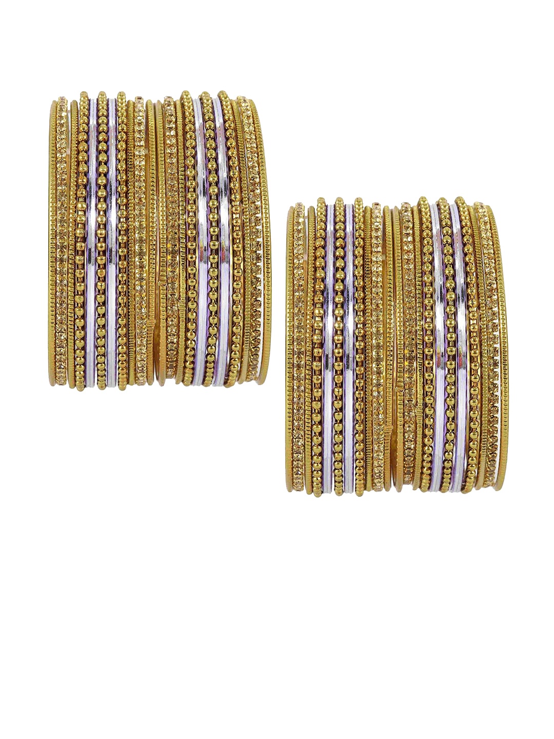 

NMII 44 Pcs Zircon Gemstone Studded Chain Work Bangles, Purple