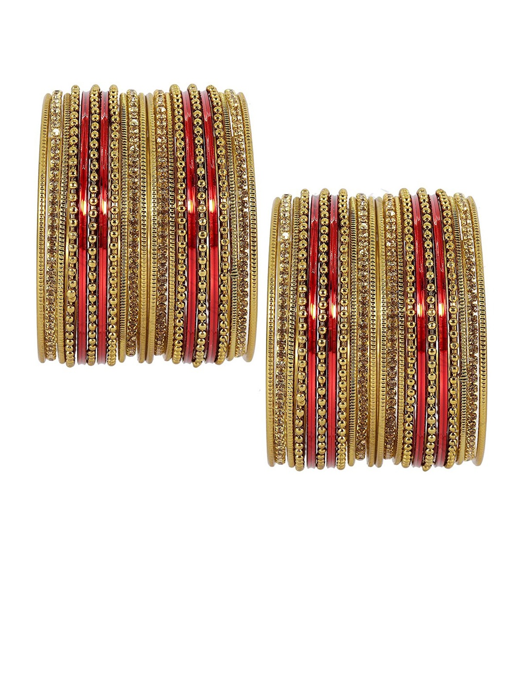 NMII 44Pcs Gold-Toned CZ Studded Ball Chain Linked Metal Bangle Set, Maroon