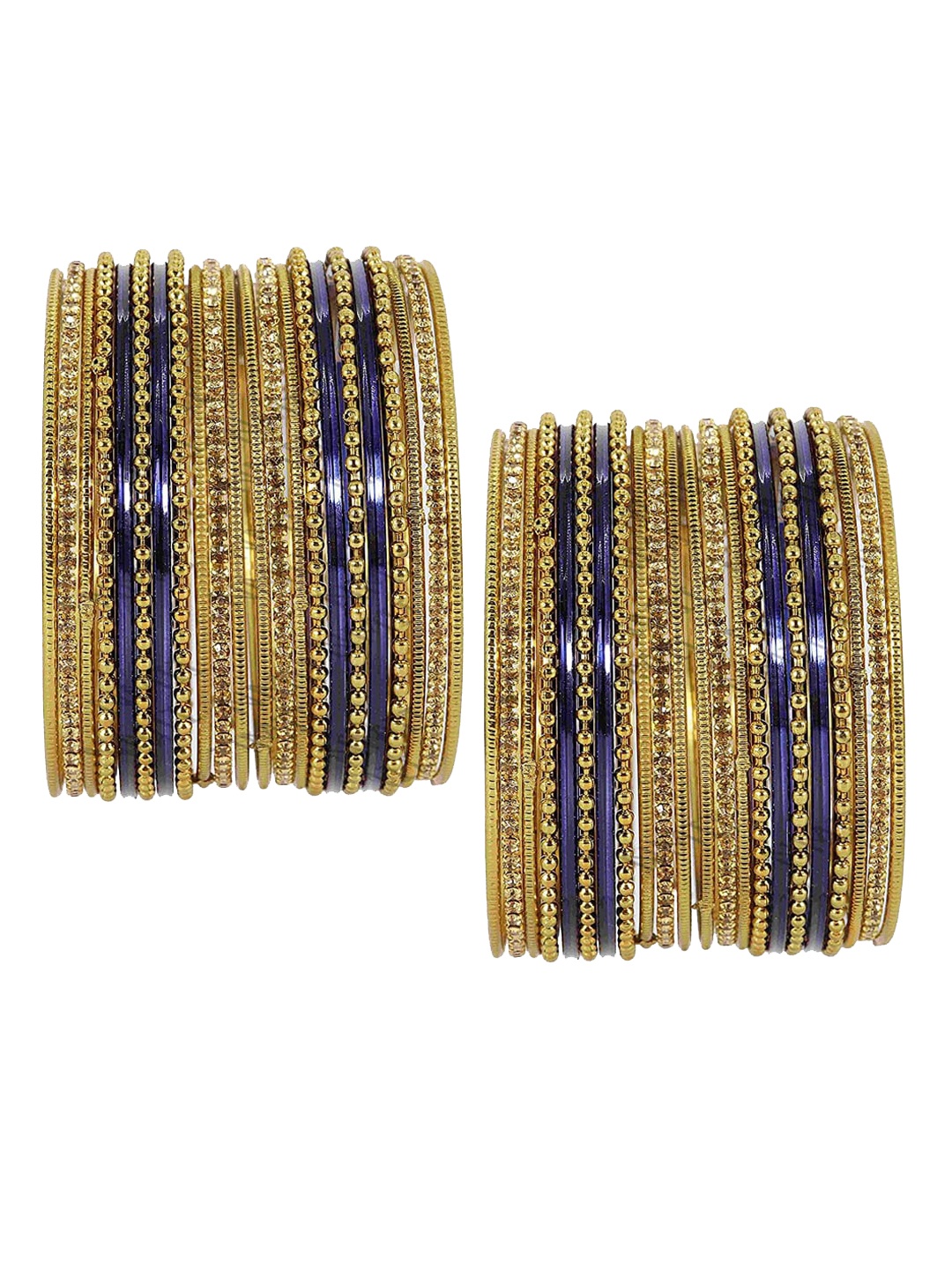 NMII Set Of 44 Zircon Gemstone Studded Bangles, Gold