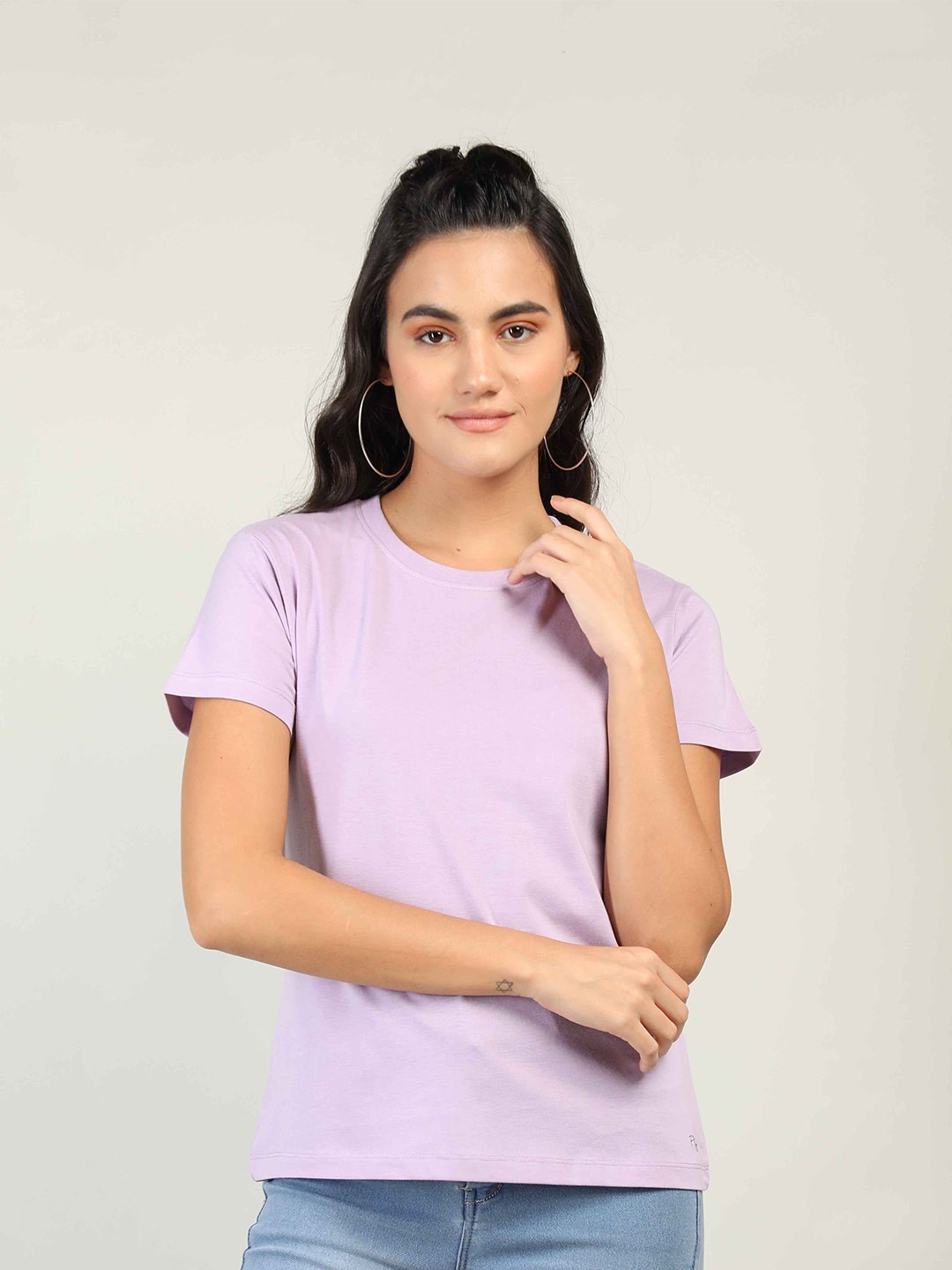 

Plagg Women Round Neck Cotton T-shirt, Purple