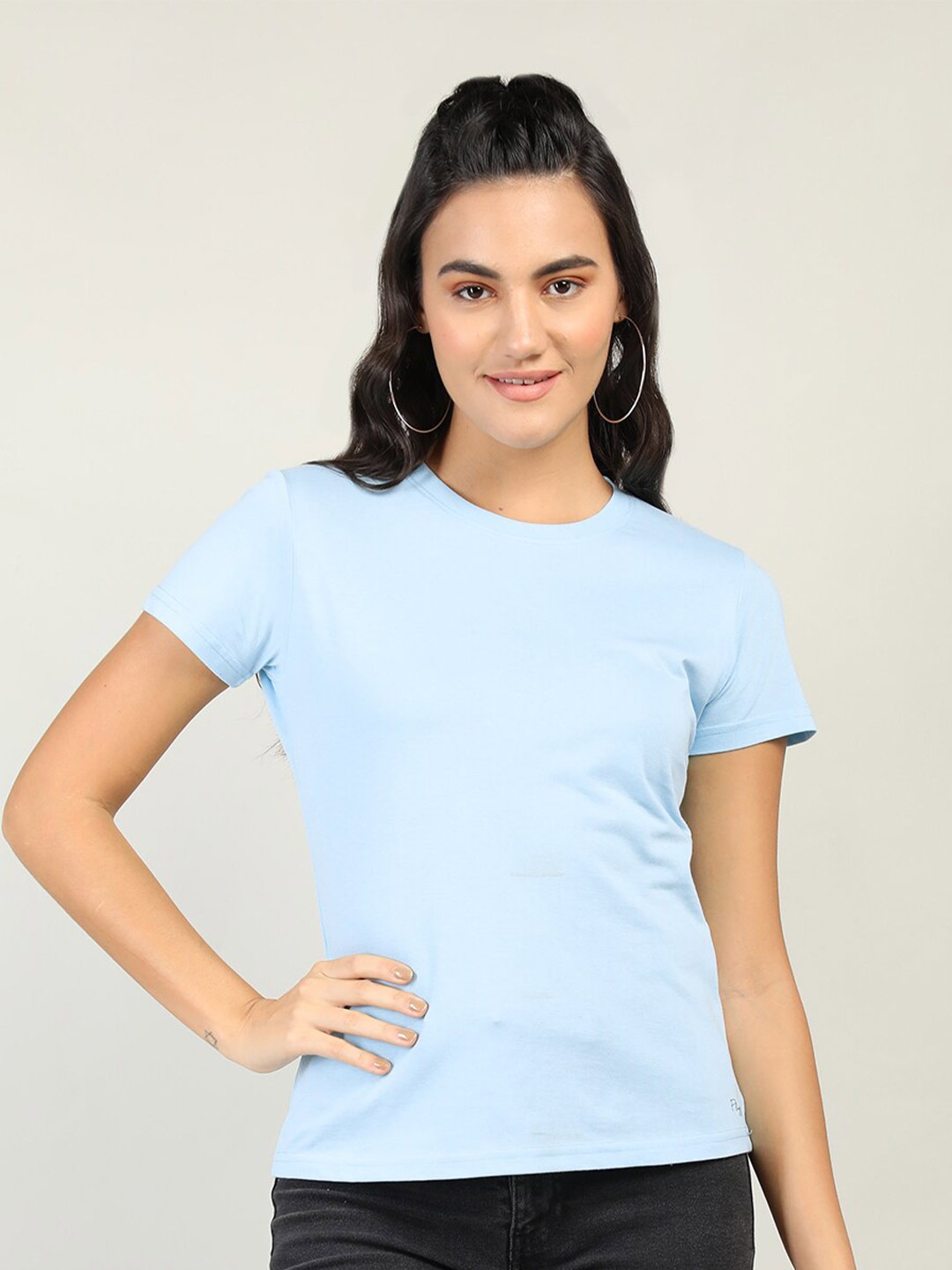 

Plagg Women Round Neck Cotton T-shirt, Blue