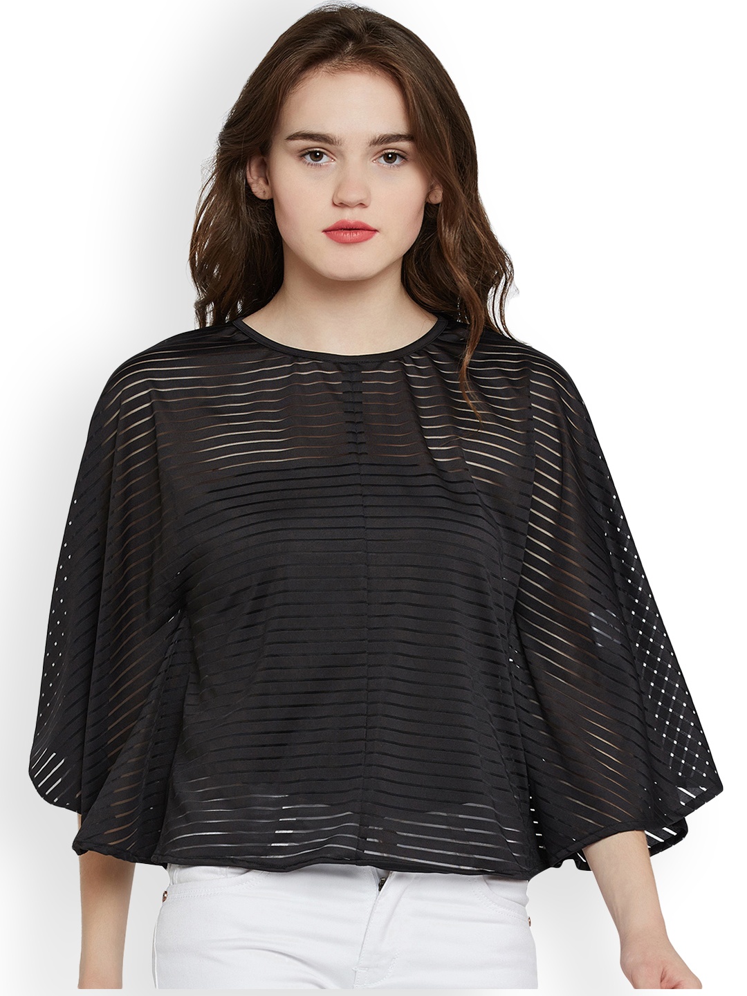 

Miss Chase Women Black Striped Cape Top