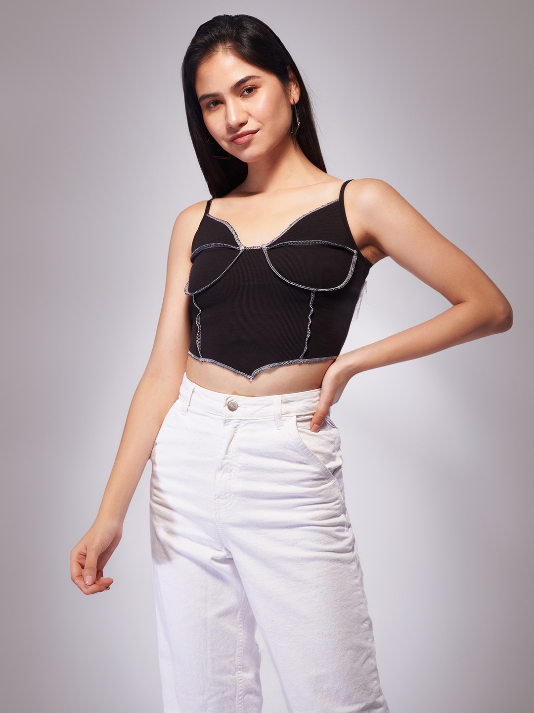 

IZF Sleeveless Cotton Crop Tank Top, Black