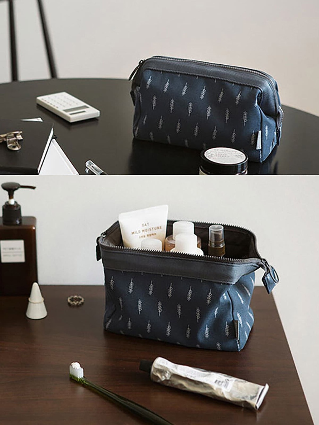 

Peau D'origine Women Blue & White Printed Makeup Travel Pouch
