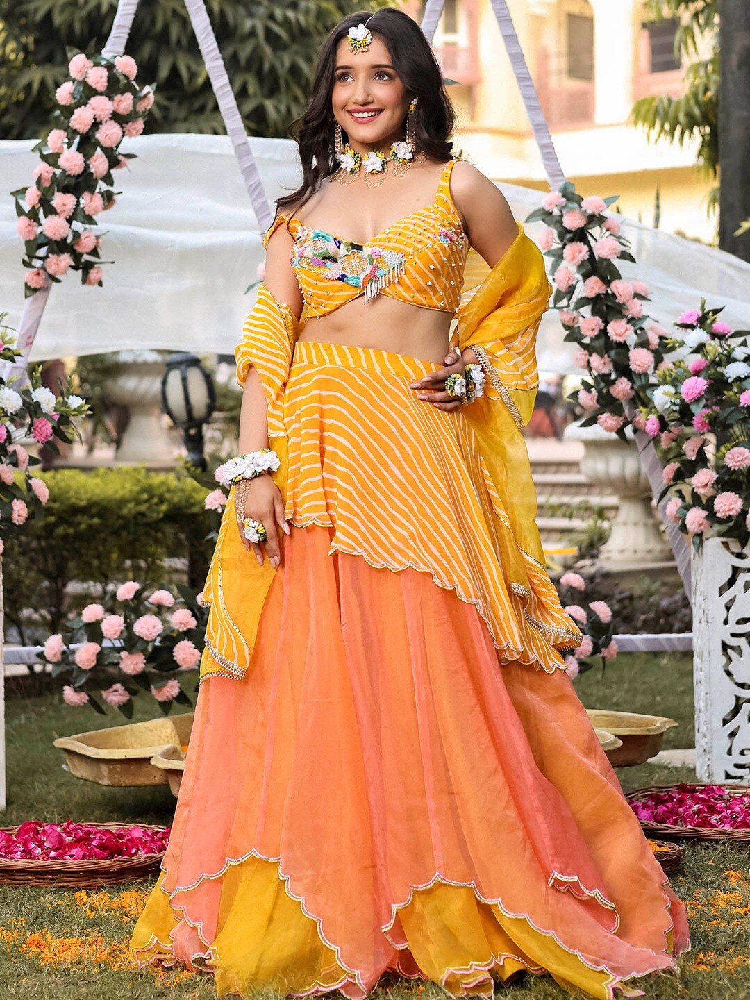 

Lavanya The Label Embroidered Lehenga Choli & Blouse With Dupatta, Yellow