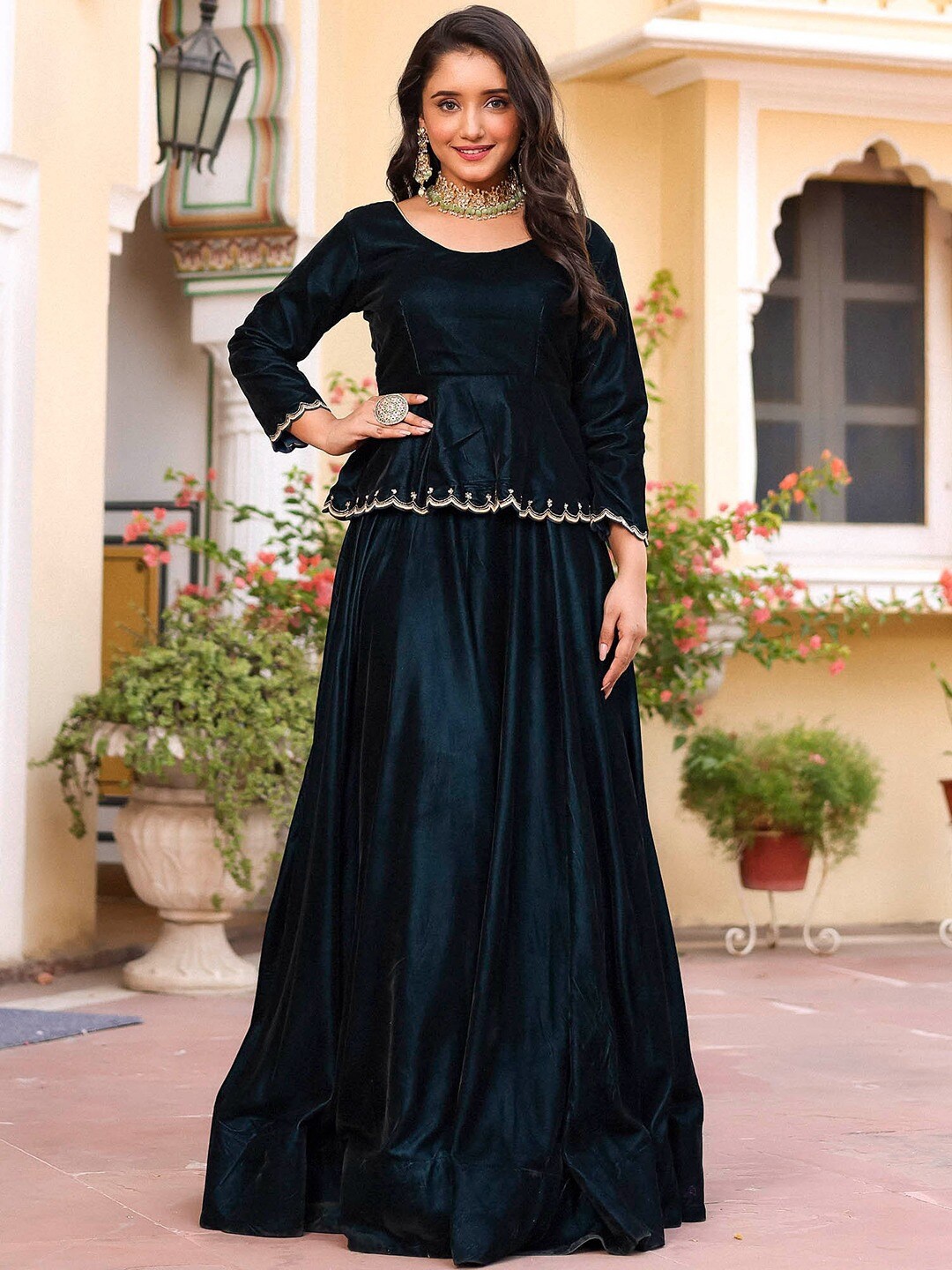

Lavanya The Label Teal Ready to Wear Lehenga Set