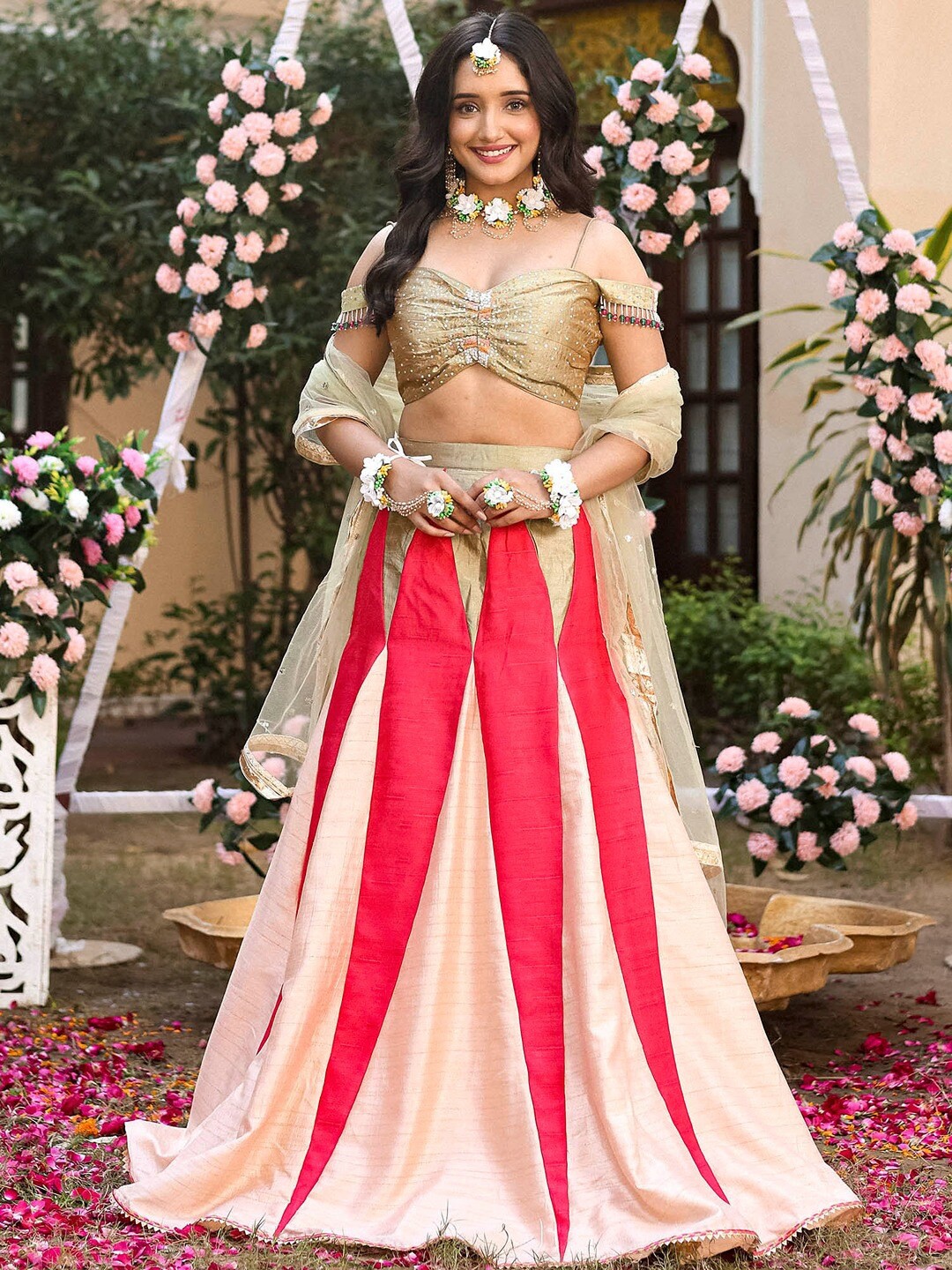

Lavanya The Label Embroidered Lehenga Choli & Blouse With Dupatta, Gold