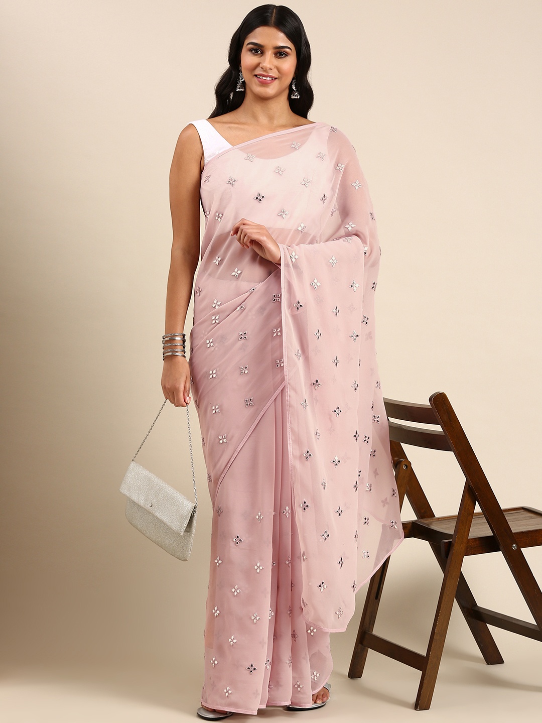 

kasee Ethnic Motifs Embroidered Saree, Lavender