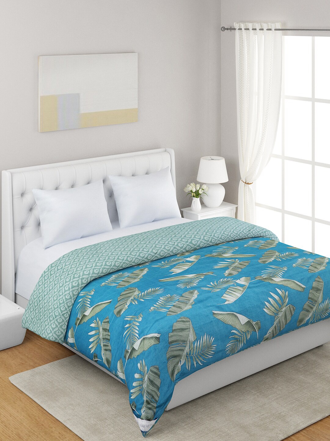 

A Homes Grace Blue & Green Floral 120 GSM Microfiber Double Bed Dohar
