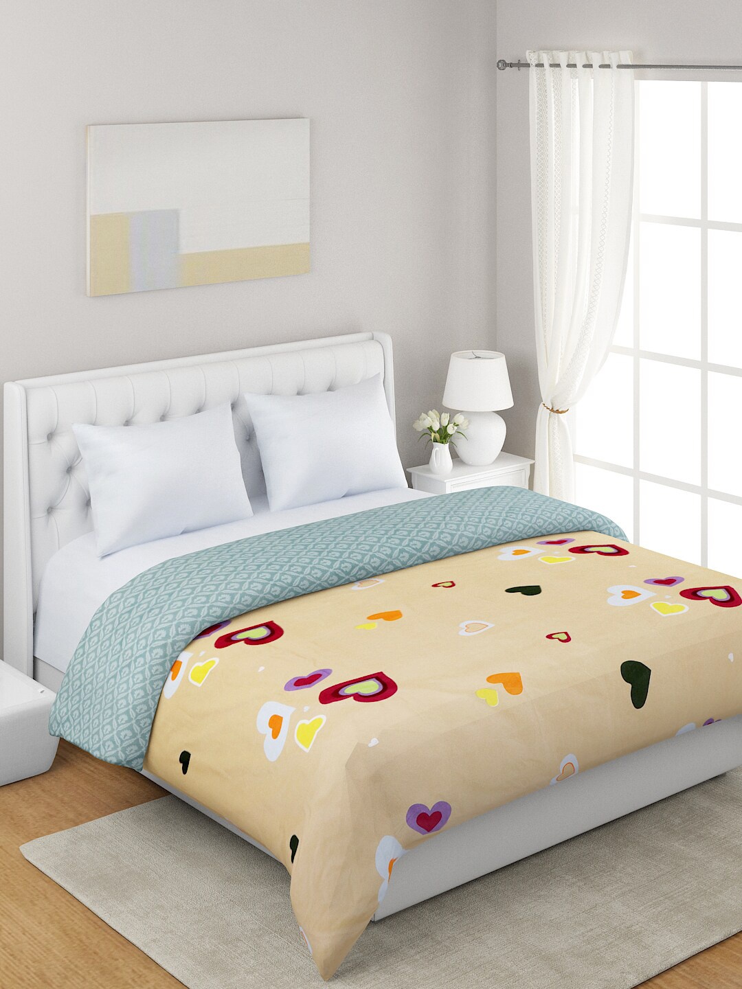 

A Homes Grace Beige & Green Geometric 120 GSM Microfiber Double Bed Dohar