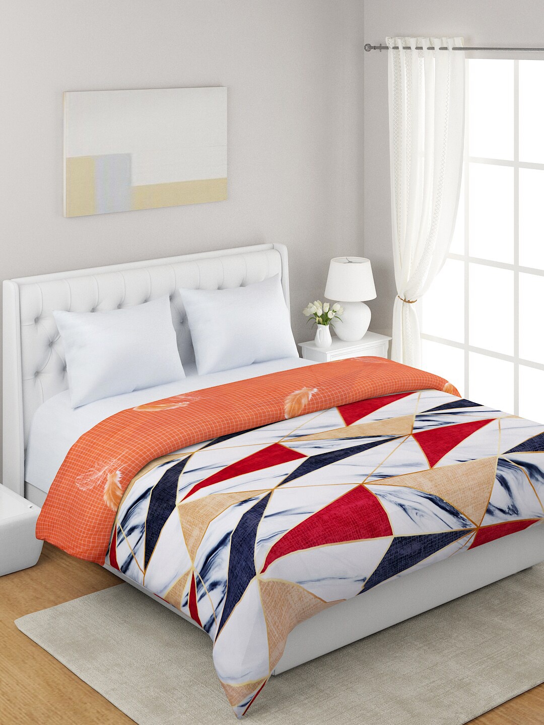 

A Homes Grace Red & White Geometric 120 GSM Microfiber Double Bed Dohar