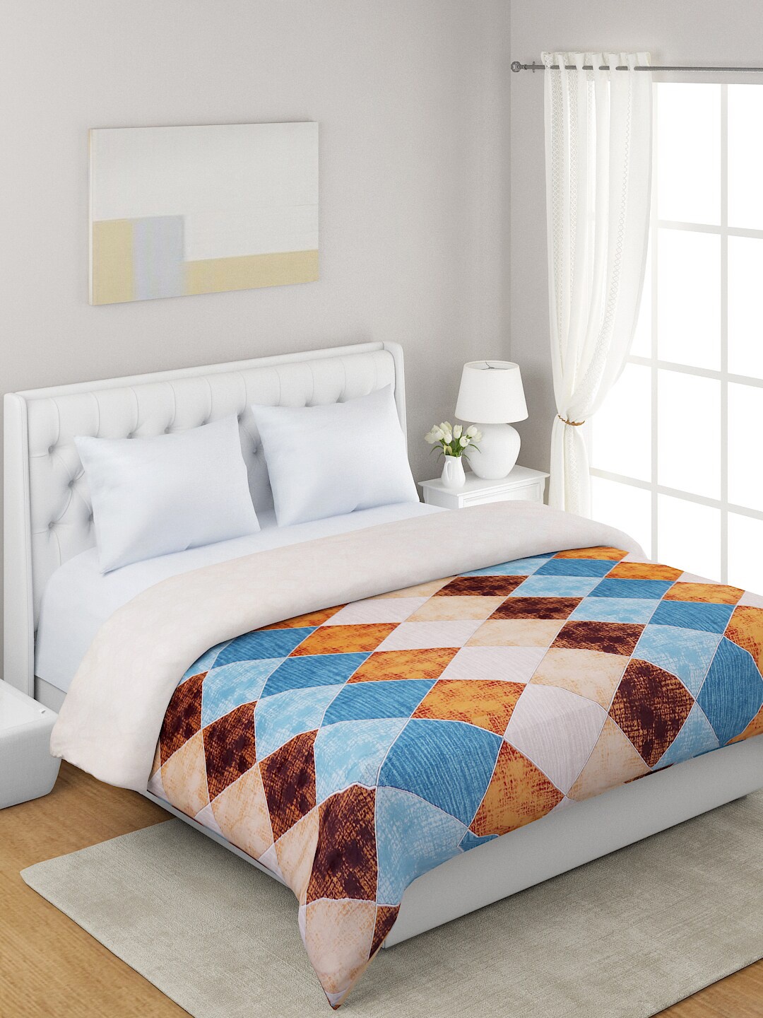 

A Homes Grace Beige & Blue Geometric 120 GSM Microfiber Double Bed Dohar