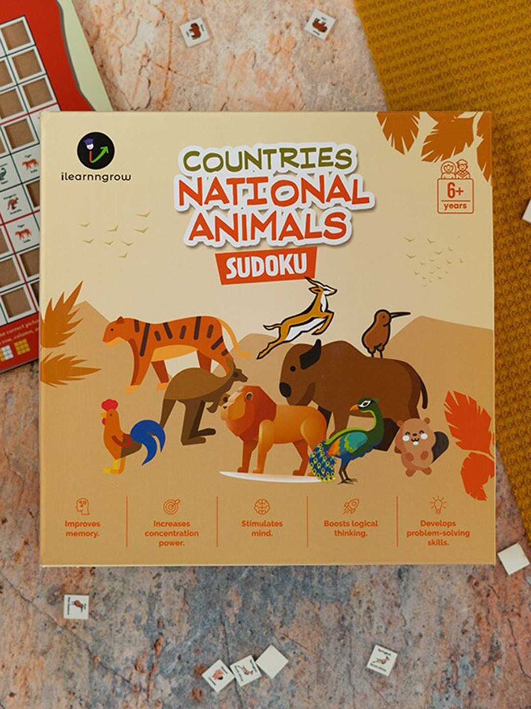 

ilearnngrow Kids Countries National Animal Sudoku Activity Toys and Games, White