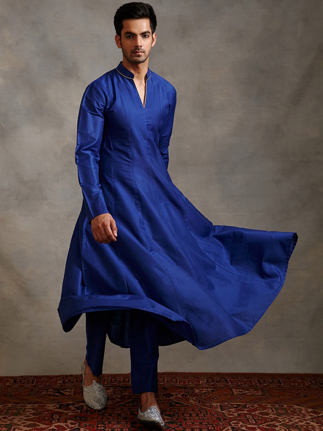 

Abhishti Banarasi Panelled Pure Cotton A-Line Kurta, Blue