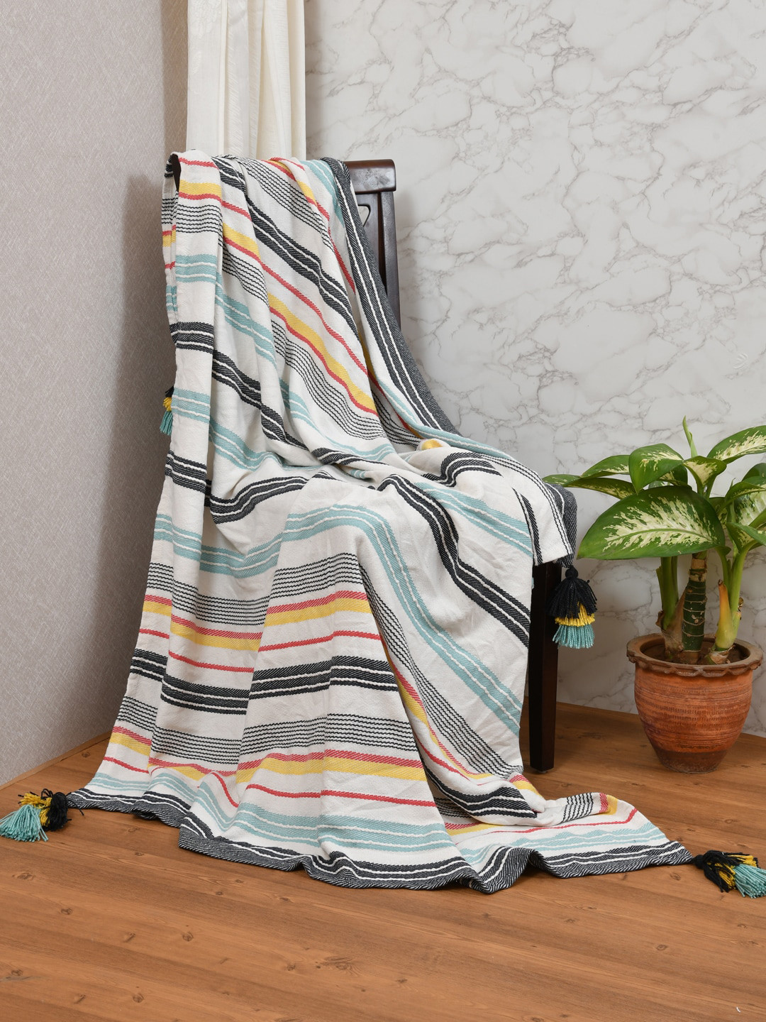 

Gulaab Jaipur Striped Cotton Throws, White