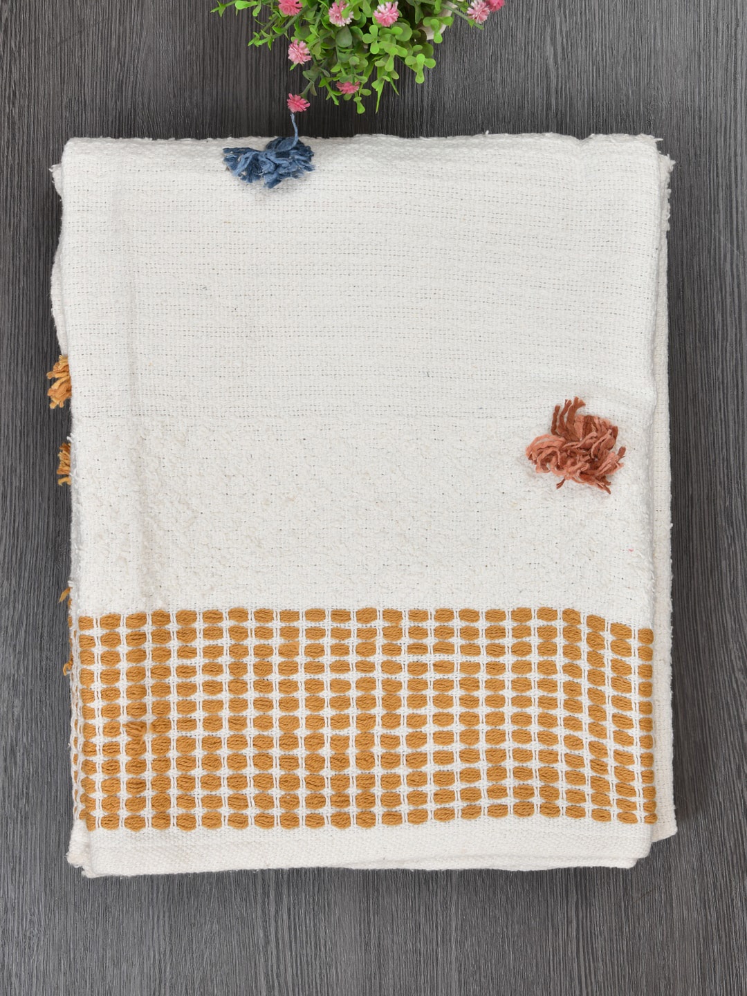 

Gulaab Jaipur Cream & Yellow Self-Design Cotton Throw