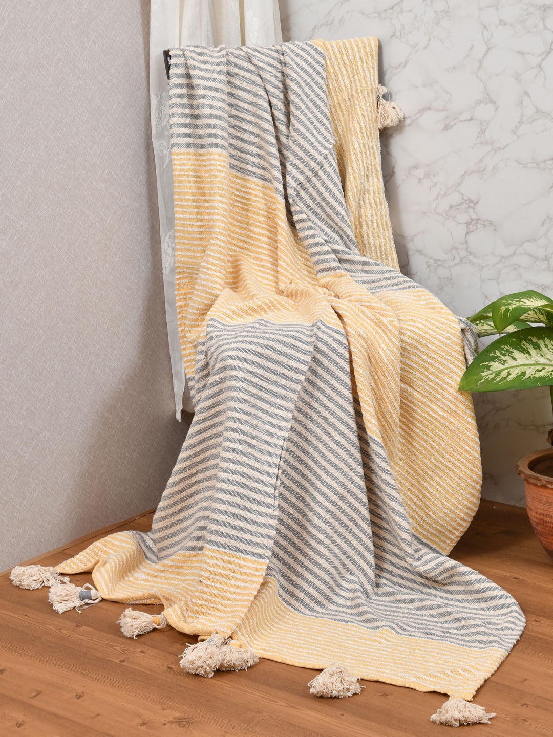

Gulaab Jaipur Yellow & Grey Self-Design Cotton Throws