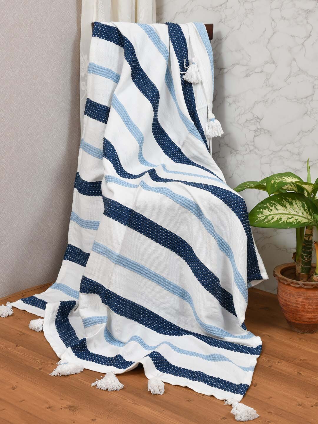 

Gulaab Jaipur White & Blue Striped Cotton Throws