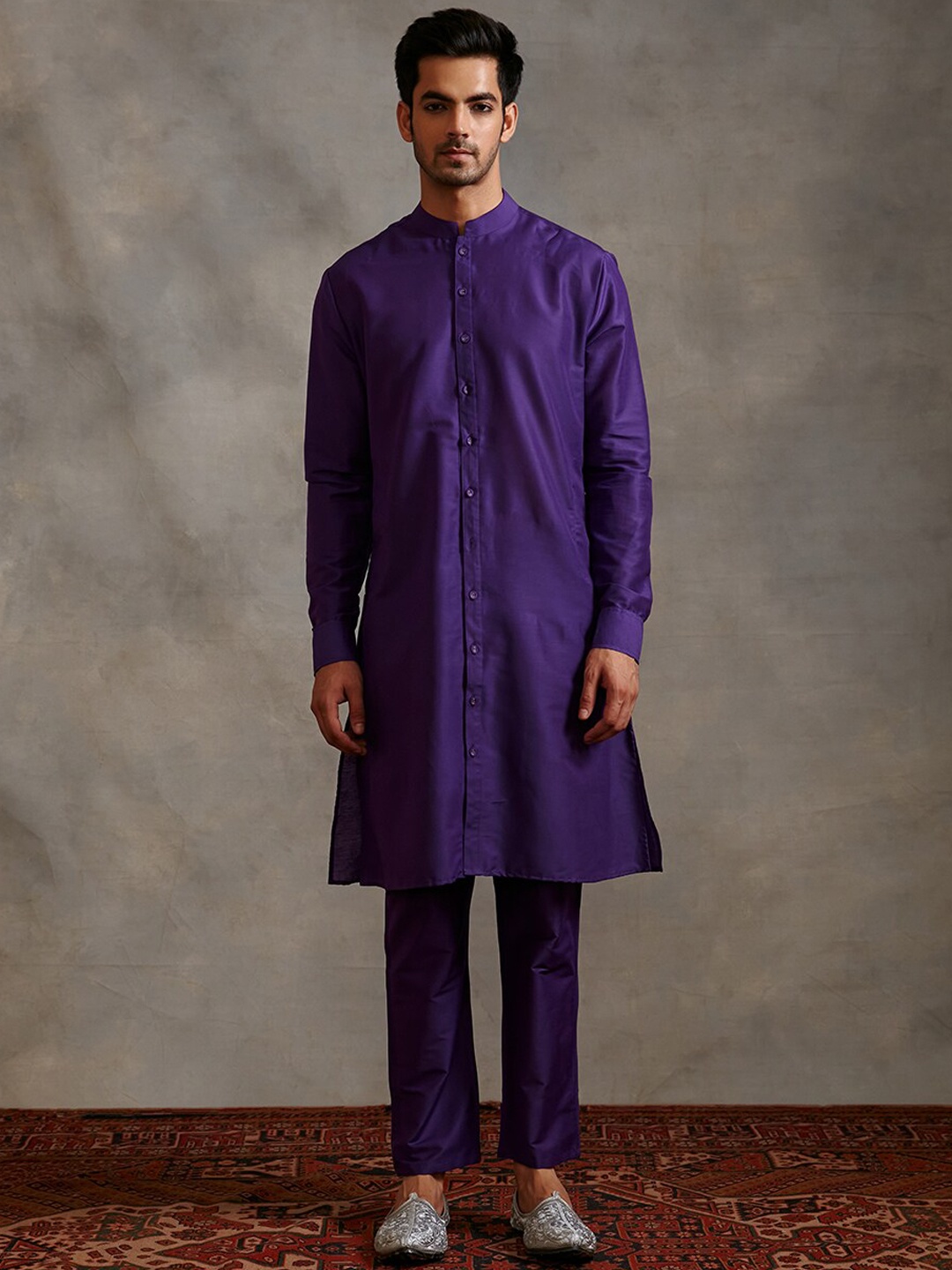 

Abhishti Men Mandarin Collar Kurta With Churidar, Purple
