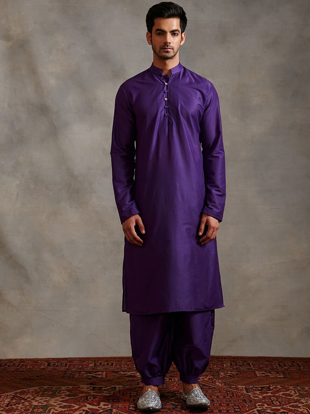 

Abhishti Men Mandarin Collar Kurta With Churidar, Purple
